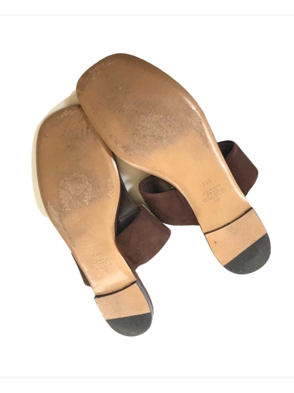 Valentino Garavani One Stud Flat Thong Sandals Womens 39.5 9 Brown Suede Gold - Picture 8 of 11